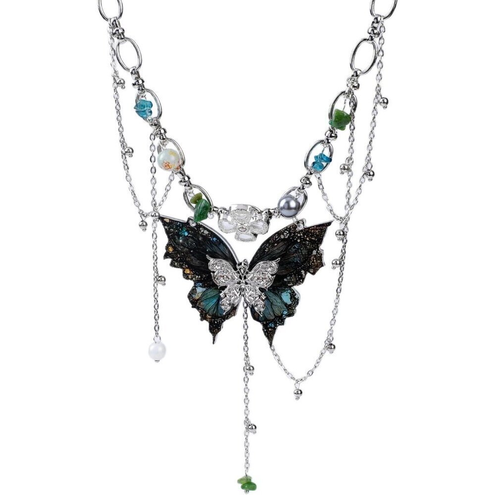 Fairy Necklace Vintage Butterfly Jewelry Multi-Layer Woodland Fairy Accessory - Picture 1 of 6